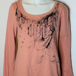 shesaid... Peach Boho Feather Knit Top L
